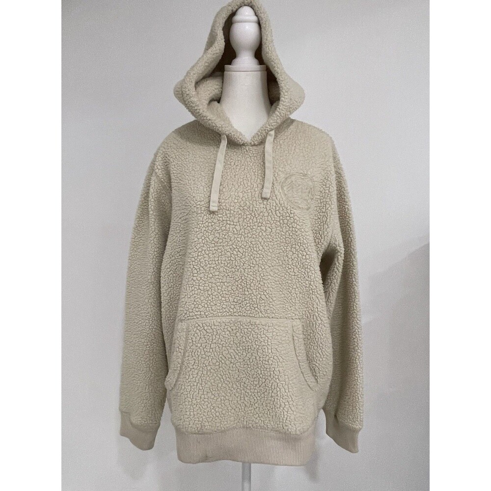 Old Navy Sherpa Pullover Hoodie Women L Beige Hooded Drawstring Pockets